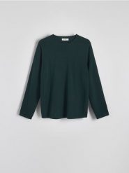 Bawełniany sweter - zielony. Zielone swetry przez głowę męskie Reserved, l, bez wzorów, z bawełny, bez kołnierzyka. W wyprzedaży za 39.99 zł.