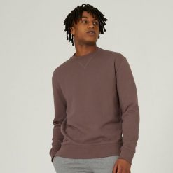 Bluza męska Nyamba Gym & Pilates Essentials Crew 500. Brązowe bluzy męskie DOMYOS, na jesień, l, bez wzorów, z bawełny, bez kaptura. Za 59.99 zł.