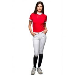 Damska koszulka polo na zawody Flags&Cup Isla. Czerwone koszule damskie FLAGS&CUP, bez wzorów, sportowe, bez kołnierzyka, bez ramiączek. Za 231.50 zł.