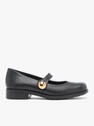 Czarne baleriny Mary Jane ze skóry licowej. Czarne baleriny damskie Ryłko, bez wzorów, ze skóry, eleganckie, bez obcasa, na obcasie. W wyprzedaży za 349.99 zł.