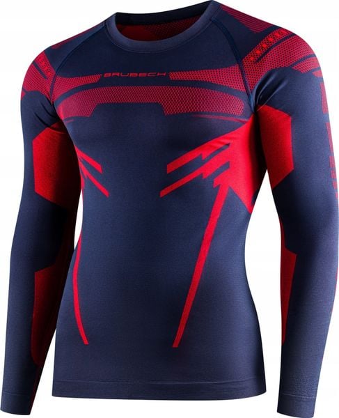Brubeck LS15700 Bluza męska DRY ciemnoniebieski/czerwonyXXL. Niebieskie bluzy męskie Brubeck, m, bez wzorów, bez kaptura. Za 185.58 zł.