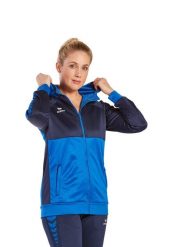Kurtka treningowa Erima Six Wings z kapturem, niebieska. Niebieskie kurtki sportowe damskie Erima, uniwersalny, bez wzorów, z bawełny, z kapturem, na fitness i siłownię. Za 213.55 zł.