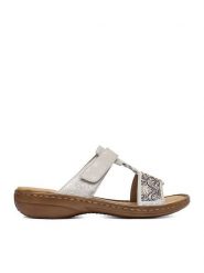 Rieker Klapki CEO-608K2-40 Srebrny. Szare klapki damskie Rieker, bez wzorów, ze skóry, bez obcasa. Za 299.99 zł.