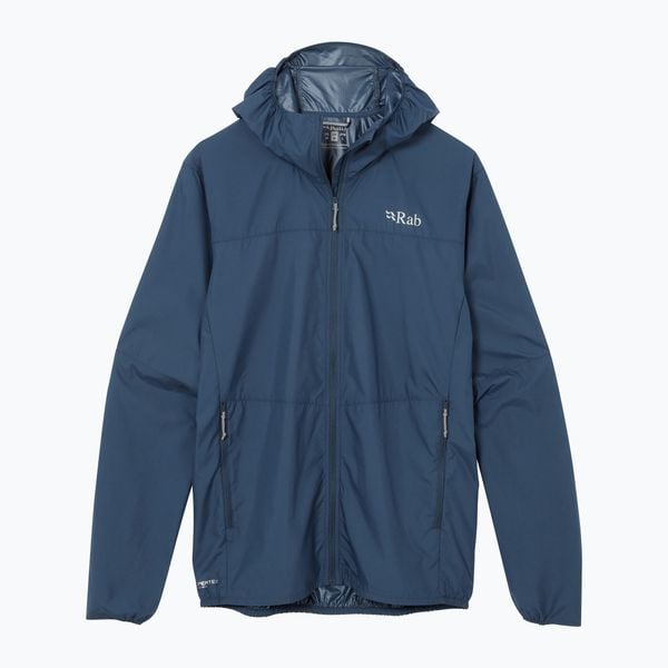Kurtka przeciwiatrowa męska Rab Windgather Hoody. Niebieskie kurtki męskie RAB, m, bez wzorów, bez kaptura. Za 319.99 zł.