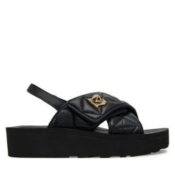 Sandały LOVE MOSCHINO. Czarne sandały damskie Love Moschino, bez wzorów, bez obcasa, na płaskiej podeszwie, bez zapięcia. Za 539.99 zł.