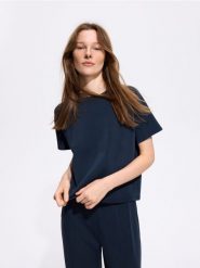 T-shirt boxy z modalem - granatowy. Niebieskie t-shirty damskie Reserved, l, bez wzorów, z dzianiny, bez kołnierzyka. Za 59.99 zł.