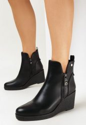 Czarne Botki na Koturnie za Kostkę Anchan. Czarne botki damskie Born2be, za kostkę, bez obcasa, na koturnie, bez zapięcia. Za 169.99 zł.