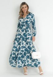 Zielona Sukienka Phellenia. Zielone sukienki damskie Born2be, l, z aplikacjami, z tkaniny, klasyczne, bez kołnierzyka, bez ramiączek, maxi, kopertowe. Za 119.99 zł.