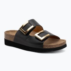 Klapki damskie Scholl Montery 2 Straps Ad Med. Czarne klapki damskie Scholl, bez wzorów, z materiału, eleganckie, bez obcasa. Za 349.99 zł.