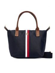 Tommy Hilfiger Torebka Popette Mini Tote Corp AW0AW19025 Granatowy. Niebieskie torebki do ręki damskie Tommy Hilfiger, bez wzorów, z materiału, bez dodatków. Za 409.99 zł.