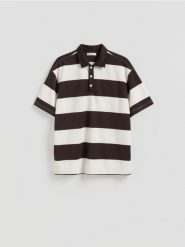 Koszulka polo boxy - ciemnobrązowy. Brązowe koszulki polo męskie Reserved, l, bez wzorów, z bawełny, bez ramiączek. Za 119.99 zł.