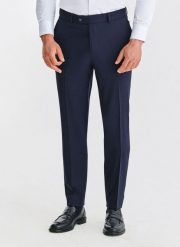 PAKO LORENTE - Wełniane granatowe spodnie garniturowe. Eleganckie spodnie męskie Pako Lorente, m, bez wzorów, z wełny, biznesowe. Za 799.99 zł.