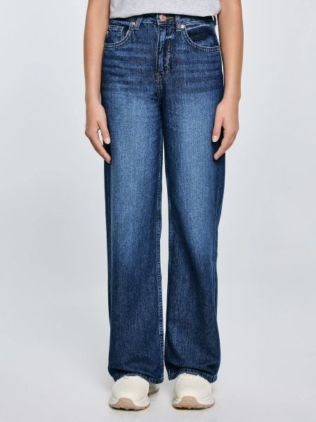 Jeansy dziewczęce z szeroką nogawką granatowe Natalie 514. Niebieskie jeansy dla dziewczynek Big Star, z denimu, eleganckie, z podwyższonym stanem. W wyprzedaży za 119.99 zł.