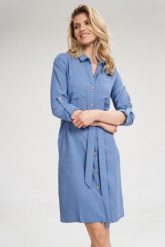 Koszulowa sukienka szmizjerka z podpinanym rękawem 3/4 niebieska. Niebieskie sukienki damskie Sukienki.shop, do pracy, m, bez wzorów, biznesowe, bez kołnierzyka, bez ramiączek, koszulowe. Za 199.00 zł.