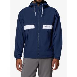 Kurtka przeciwwiatrowa Columbia Spire Valley Hooded Windbreaker. Niebieskie kurtki sportowe męskie Columbia, bez wzorów, z softshellu, trekkingowe. Za 299.19 zł.