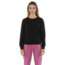 Bluza z bawełna z zamek błyskawiczny na co dzień. Czarne bluzy damskie LEONE 1947 APPAREL, bez wzorów, z bawełny, bez kaptura. W wyprzedaży za 164.19 zł.