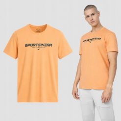 KOSZULKA MĘSKA 4F BAWEŁNIANA T-SHIRT SPORTOWY TTSHM364. Czerwone koszulki sportowe męskie 4f, m, bez wzorów, z bawełny, bez kołnierzyka, bez ramiączek, na fitness i siłownię. Za 42.25 zł.