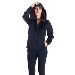 Bluza miękka z kaptur na outdoor na co dzień. Czarne bluzy damskie LEONE 1947 APPAREL, na fitness i siłownię. Za 246.29 zł.