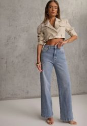 Niebieskie Casualowe Jeansy Wide Leg High Waist z Bawełną Sulaer. Niebieskie spodnie sportowe dla dziewczynek Renee, bez wzorów, z bawełny. Za 99.99 zł.