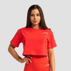 Koszulka damska fitness krótka luźna czerwona Limitless. Czerwone koszulki sportowe damskie GYMBEAM, xs, bez wzorów, z bawełny, sportowe, bez kołnierzyka. Za 76.90 zł.