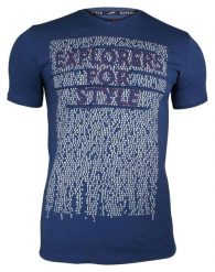 Ciemna Niebieska Męska Koszulka (T-shirt ) z Nadrukiem, Krótki Rękaw, EXPLORES FOR STYLE. Niebieskie t-shirty męskie Adriano Guinari, m, bez wzorów, z bawełny, bez kołnierzyka. Za 89.00 zł.