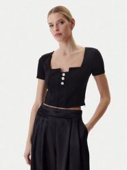 Guess Bluzka W6RP08 KCBO2 Czarny Classic Fit. Czarne bluzki damskie Guess, m, z aplikacjami, z syntetyku, bez kołnierzyka, bez ramiączek. Za 269.99 zł.