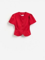Żakiet z krótkimi rękawami - czerwony. Czerwone żakiety damskie Reserved, l, bez wzorów, z tkaniny. Za 159.99 zł.