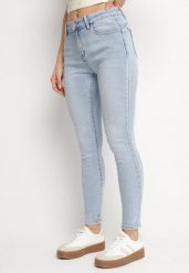 Niebieskie Dopasowane Jeansy z Bawełną i Efektem Push Up Nusiviela. Niebieskie jeansy damskie Born2be. Za 89.99 zł.