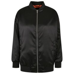 Kurtka Bomberka Damska Satynowa Oversize. Czarne kurtki damskie Urban Classics, xs, bez wzorów, z satyny, bez kaptura, trekkingowe. Za 253.99 zł.
