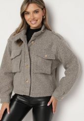 Brązowa Kurtka w Stylu Utility z Szerokimi Kieszeniami Nirithra. Brązowe kurtki damskie Born2be, l, bez wzorów, z jeansu, bez kaptura. Za 199.99 zł.