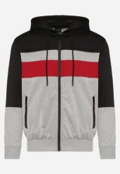 Czarno-Szara Bluza z Kapturem i Kieszeniami na Suwaki Amelobria. Czarne bluzy męskie Born2be, l, bez wzorów, z dzianiny, z kapturem. Za 54.99 zł.