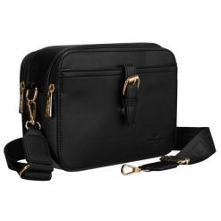 Czarna listonoszka damska mała torebka na ramię crossbody ze skóry ekologicznej Peterson PTN MX04-P. Czarne torby na ramię damskie Peterson, bez wzorów, ze skóry ekologicznej, małe, bez dodatków. Za 89.99 zł.