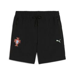Szorty Portugal Woven 6" 2025. Czarne krótkie spodenki sportowe męskie Puma, bez wzorów, do piłki nożnej. W wyprzedaży za 193.45 zł.