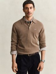 Gant dzianinowa koszulka polo z wełny jagnięcej Mężczyźni Wełna beżowy, L. Brązowe koszulki polo męskie GANT, l, bez wzorów, z dzianiny, eleganckie, bez ramiączek. Za 749.95 zł.