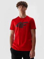 4F T-shirt regular z nadrukiem męski - czerwony L. Czerwone t-shirty męskie 4f, l, bez wzorów, z bawełny, sportowe, bez kołnierzyka. W wyprzedaży za 29.99 zł.