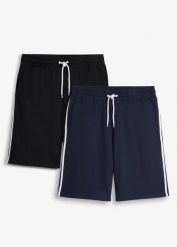 Bermudy dresowe o kroju loose fit (2 pary). Czarne szorty męskie bonprix, m, bez wzorów, z dresówki. Za 99.98 zł.