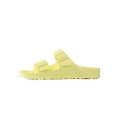 Klapki damskie Birkenstock Arizona Eva. Żółte klapki damskie Birkenstock, bez wzorów, z materiału, bez obcasa. Za 264.00 zł.