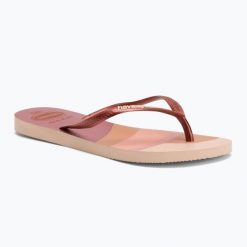 Japonki damskie Havaianas Slim Palette Glow. Czerwone klapki damskie Havaianas, bez wzorów, sportowe, bez obcasa. Za 99.99 zł.