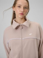 4F Bluza dresowa regular bez kaptura damska - beżowa S. Brązowe kardigany damskie 4f, s, bez wzorów, z bawełny, klasyczne, bez kołnierzyka, bez ramiączek, bez kaptura. W wyprzedaży za 119.99 zł.