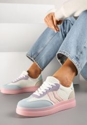 Różowo-Niebieskie Sneakersy Tenisówki Ozdobione Paskami Falovinia. Czerwone trampki i tenisówki damskie Renee, bez wzorów, z jeansu, eleganckie, bez zapięcia. Za 89.99 zł.