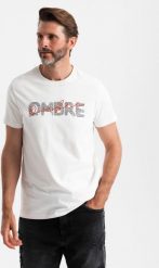 Bawełniany męski t-shirt z podwójnym printowanym logotypem biały V1 OM-TSPT-0211 S. Białe t-shirty męskie Ombre, m, bez wzorów, z bawełny, bez kołnierzyka. Za 164.91 zł.