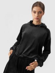 4F Bluza welurowa z materiału z recyklingu damska - czarna XS. Czarne bluzy damskie 4f, l, bez wzorów, z dresówki, z kapturem. Za 179.99 zł.