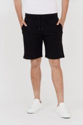 GUESS Czarne dresowe szorty męskie. Czarne szorty męskie Guess, m, z aplikacjami, z bawełny. W wyprzedaży za 179.99 zł.