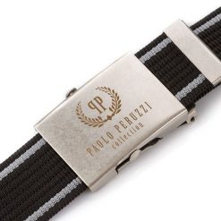 Pasek parciany PAOLO PERUZZI PW-05-105 CM czarny z szarymi przeszyciami. Czarne paski damskie Paolo Peruzzi, bez wzorów, z materiału. Za 34.00 zł.