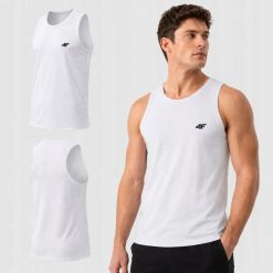 KOSZULKA MĘSKA 4F T-SHIRT NA RAMIĄCZKA BEZ RĘKAWÓW M307 4XL SS26. Niebieskie t-shirty męskie 4f, m, bez wzorów, z bawełny, sportowe, bez kołnierzyka. Za 34.06 zł.