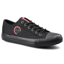 Trampki damskie Big Star, z materiałową cholewką gumowym noskiem wiązaniem na oczka i elastyczną podeszw, czarne, HH274121. Czarne półbuty damskie Big Star, na wiosnę, bez wzorów, z gumy, retro, bez obcasa, bez zapięcia. Za 89.99 zł.