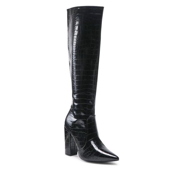 Kozaki DeeZee. Czarne kozaki damskie DeeZee, bez obcasa, na słupku. Za 229.99 zł.