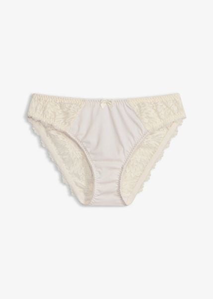 Figi z delikatną koronką. Białe figi damskie bonprix, bez wzorów, z koronki. Za 39.99 zł.