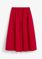 Spódnica midi z czystej bawełny. Czerwone spódnice damskie bonprix, bez wzorów, z bawełny, z podwyższonym stanem, midi. Za 147.99 zł.