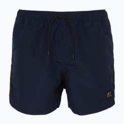 Szorty kąpielowe męskie EA7 Emporio Armani Gold Label Boxer. Niebieskie krótkie spodenki sportowe męskie EA7 Emporio Armani, l, bez wzorów, z materiału, do pływania. Za 285.99 zł.